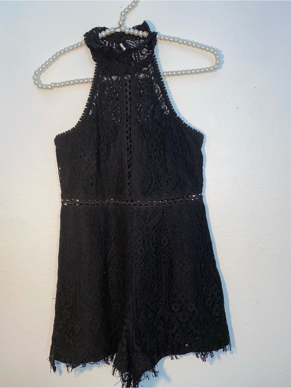FoxieDox Rosewater Lace black halter romper X-small
